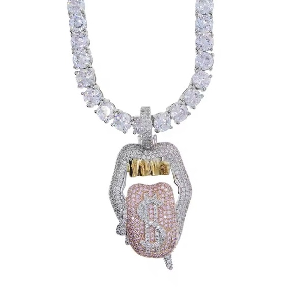 Silver and Gold tongue, gold teeth Pendant Necklace 16 inch - Picture 5 of 5